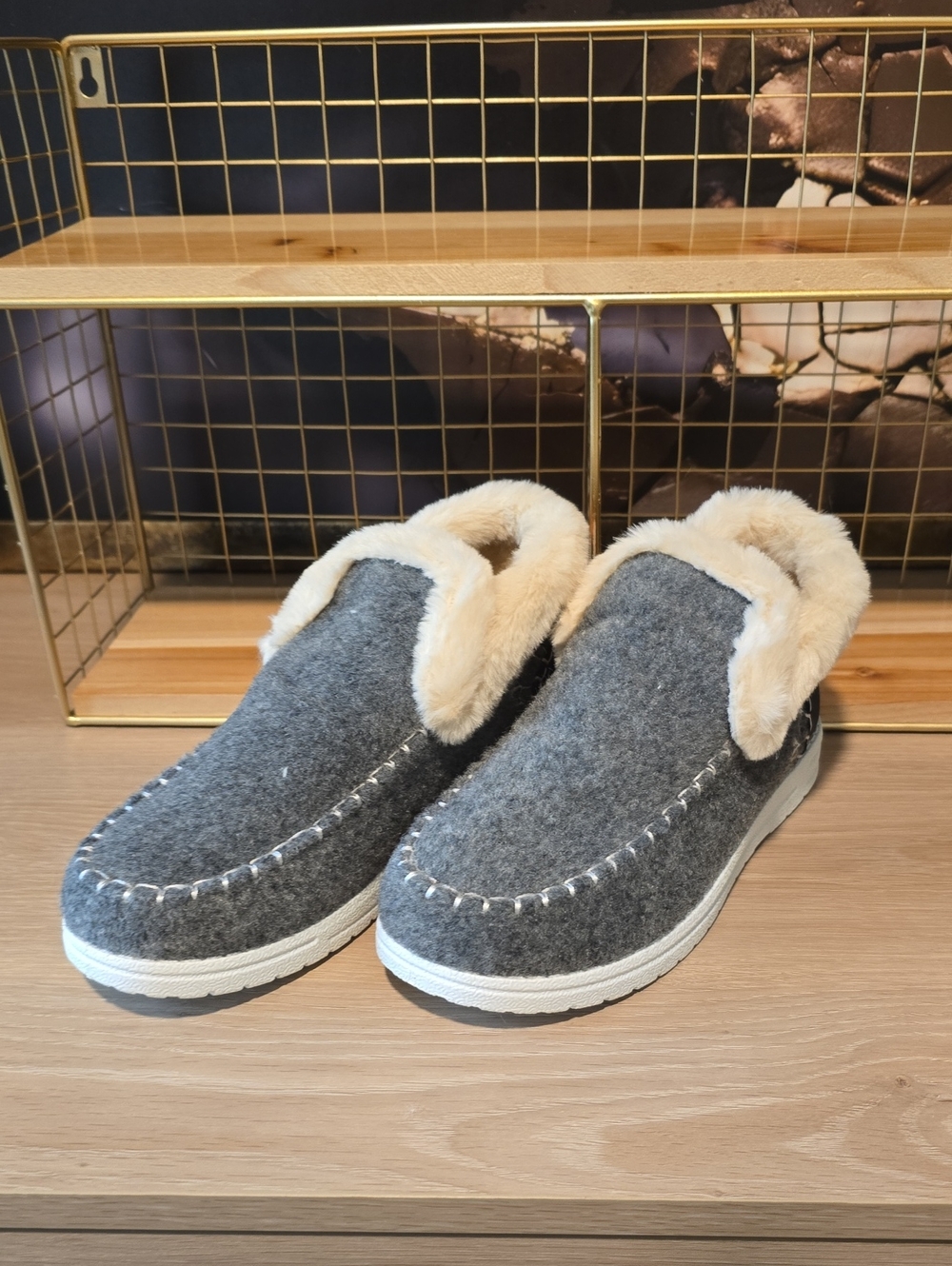 Gray Fleece-Lined Slip-On Slippers